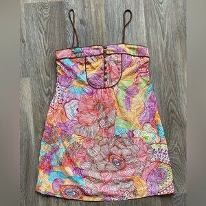 Milly Cabana Silk Cotton psychedelic Floral Mini Dress Resort Y2K boho tropical